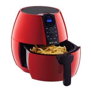 SToK Digital Air Fryer 4 Liter 1500-Watt with Smart Rapid 3D Air Technology with Free Double Layer Grill (RED)