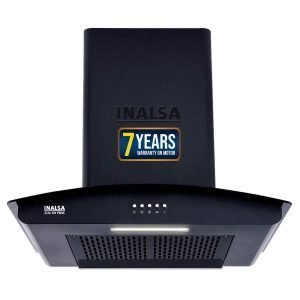 Inalsa 60 cm 1200 m³ hr Auto Clean Filterless Chimney (Zylo 60PBAC, Curved Glass, Push Button Control, Black)